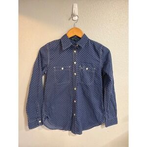 Ralph Lauren Jeans Co Button Down Shirt Women XS Blue Polka Dot Cotton